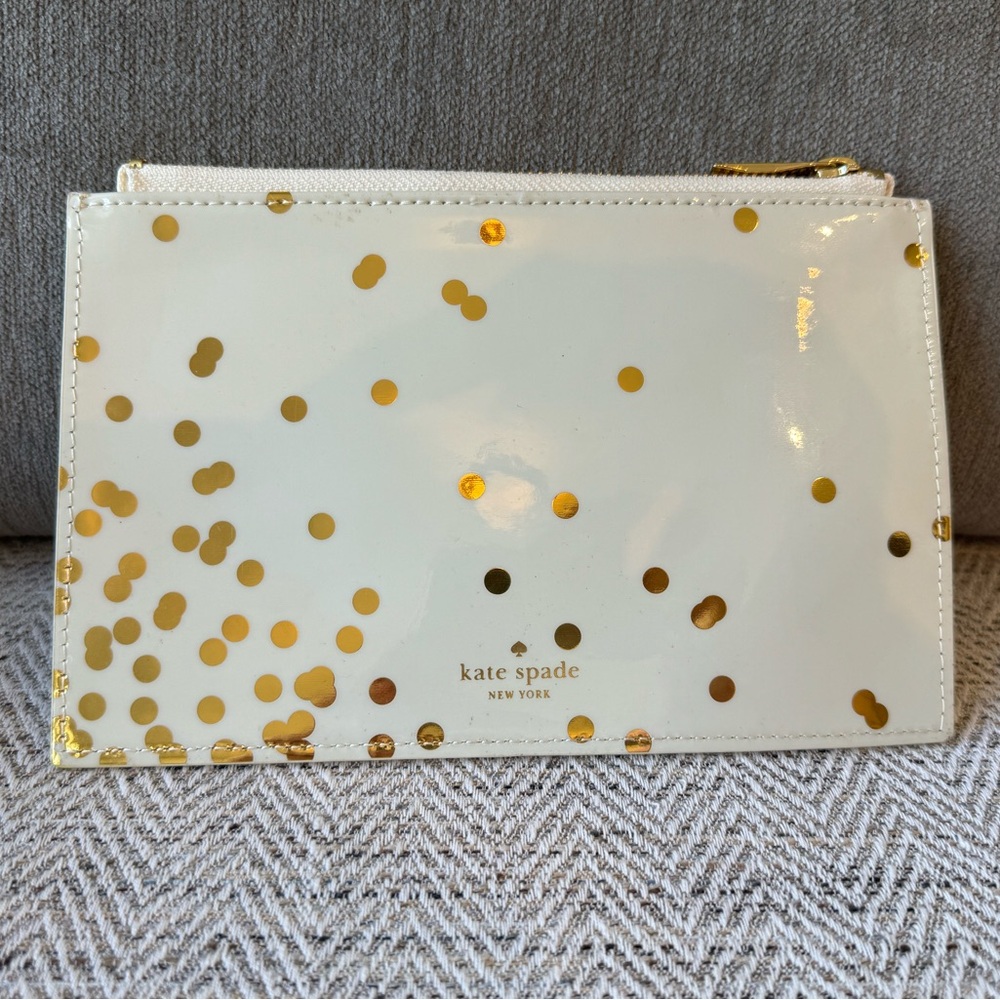 Kate Spade White and Gold Polka Dot Clutch